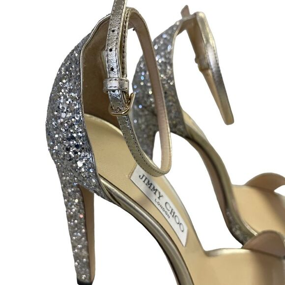 Jimmy Choo Misty Silver Glitter Sandals‎ - Picture 7 of 8